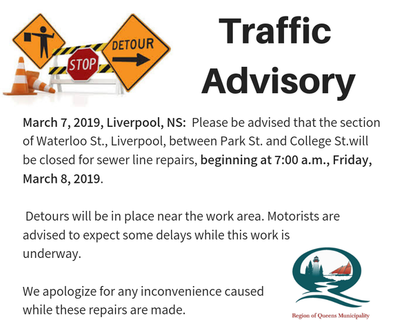 Traffic Advisory Waterloo St. March 8 20191