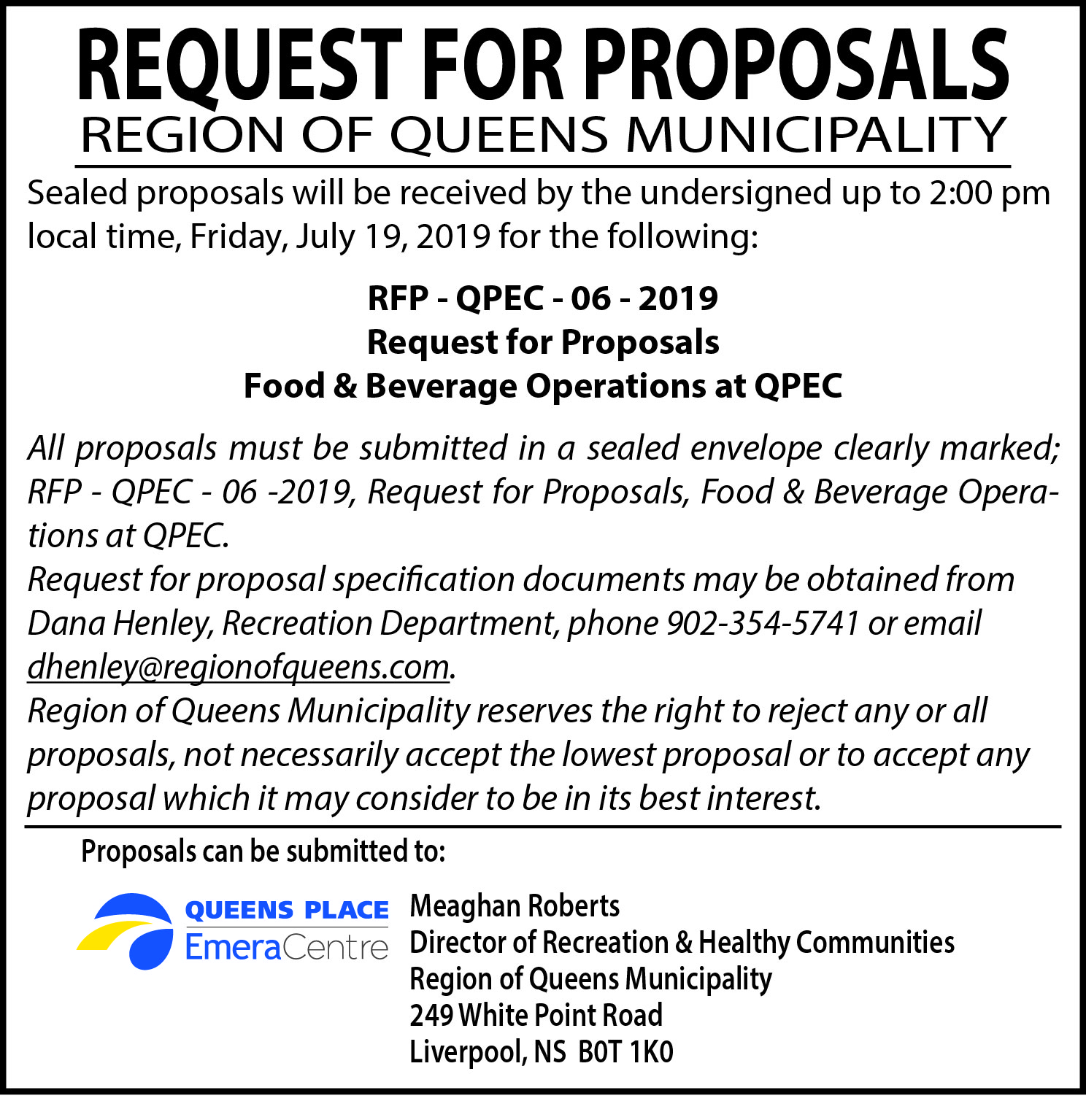RFP Ad QPEC July 19 2019 Closing