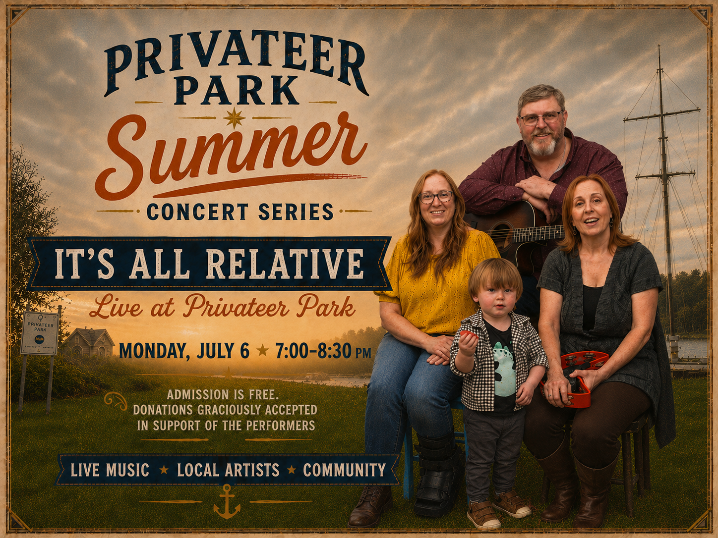 Privateer Park Summer Concert Series featuring It’s All Relative