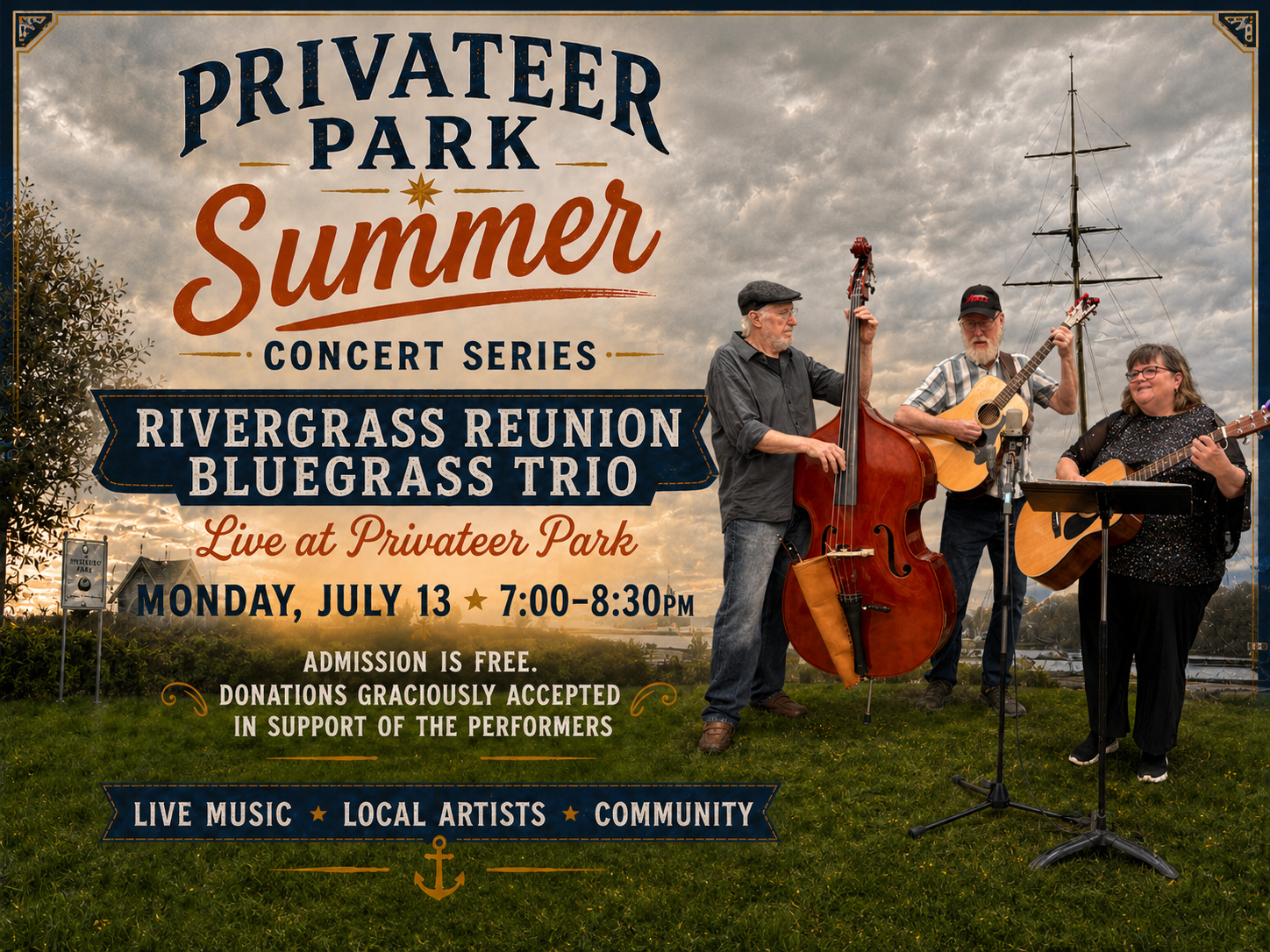 Privateer Park Summer Concert Series featuring Rivergrass Reunion Bluegrass Trio